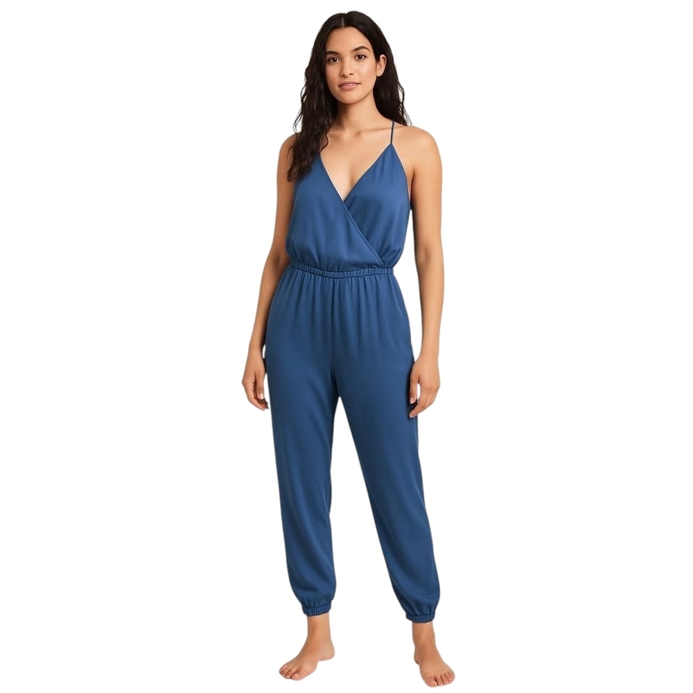 Joie Silk Sleeveless Racerback Surplice Neck/Wrap Blue Jumpsuit Elegant - Sz M